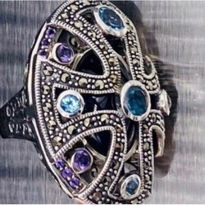 Dallas Prince Sterling Silver & Gemstone Oval Shaped Cross Ring